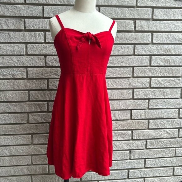 Old Navy Red Linen Blend Camo Dress Tie Front Sz S - Picture 1 of 9